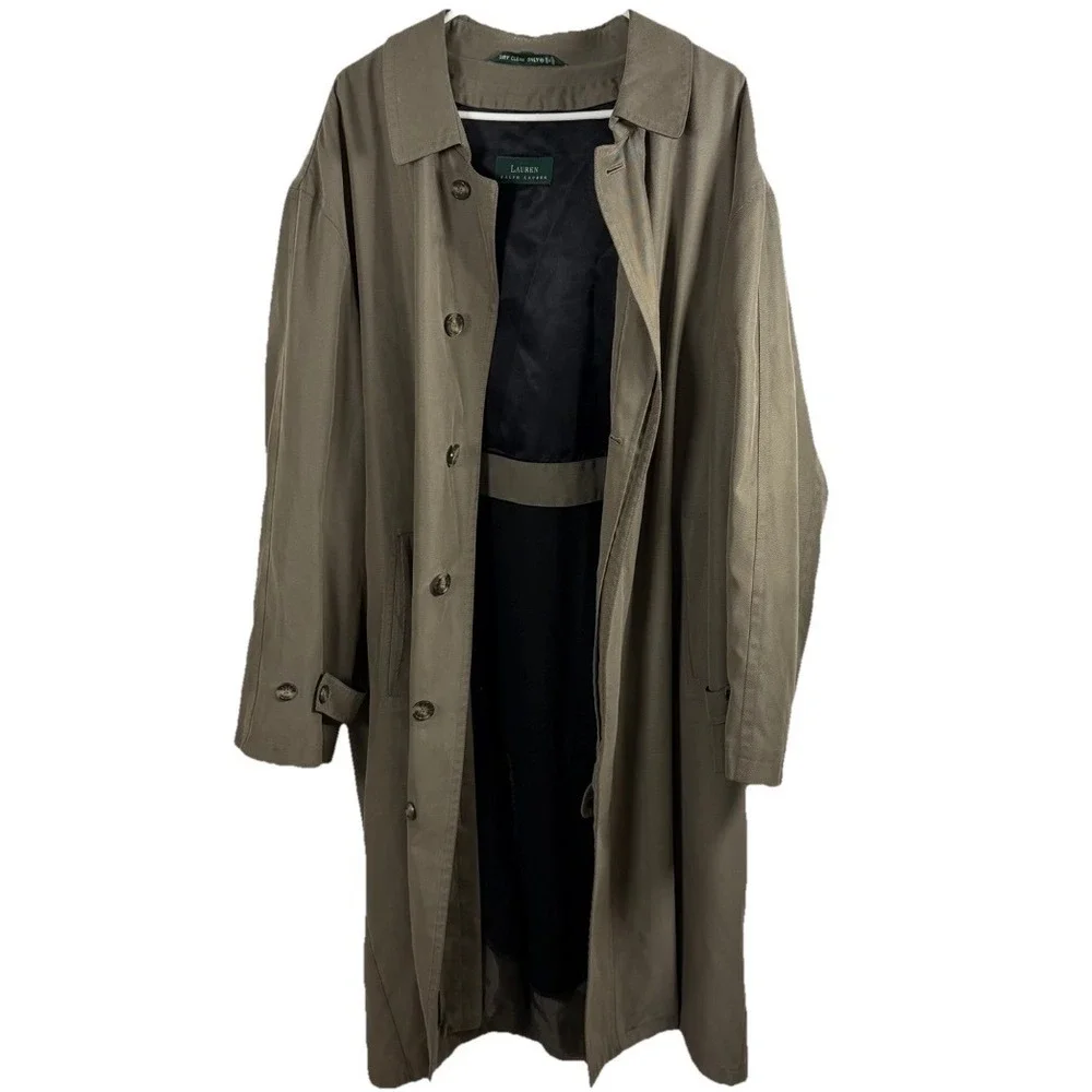 Ralph Lauren Trench Coat Men 48R XL Tan Taupe Overcoat‎ Zip Out Liner Heritage